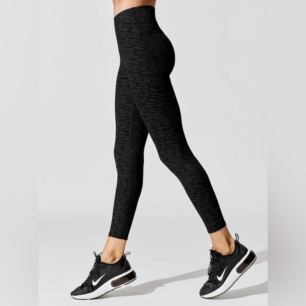 NWOT CARBON38 Printed Ribbed 7/8 Length Legging Black Leopard Active Women Small